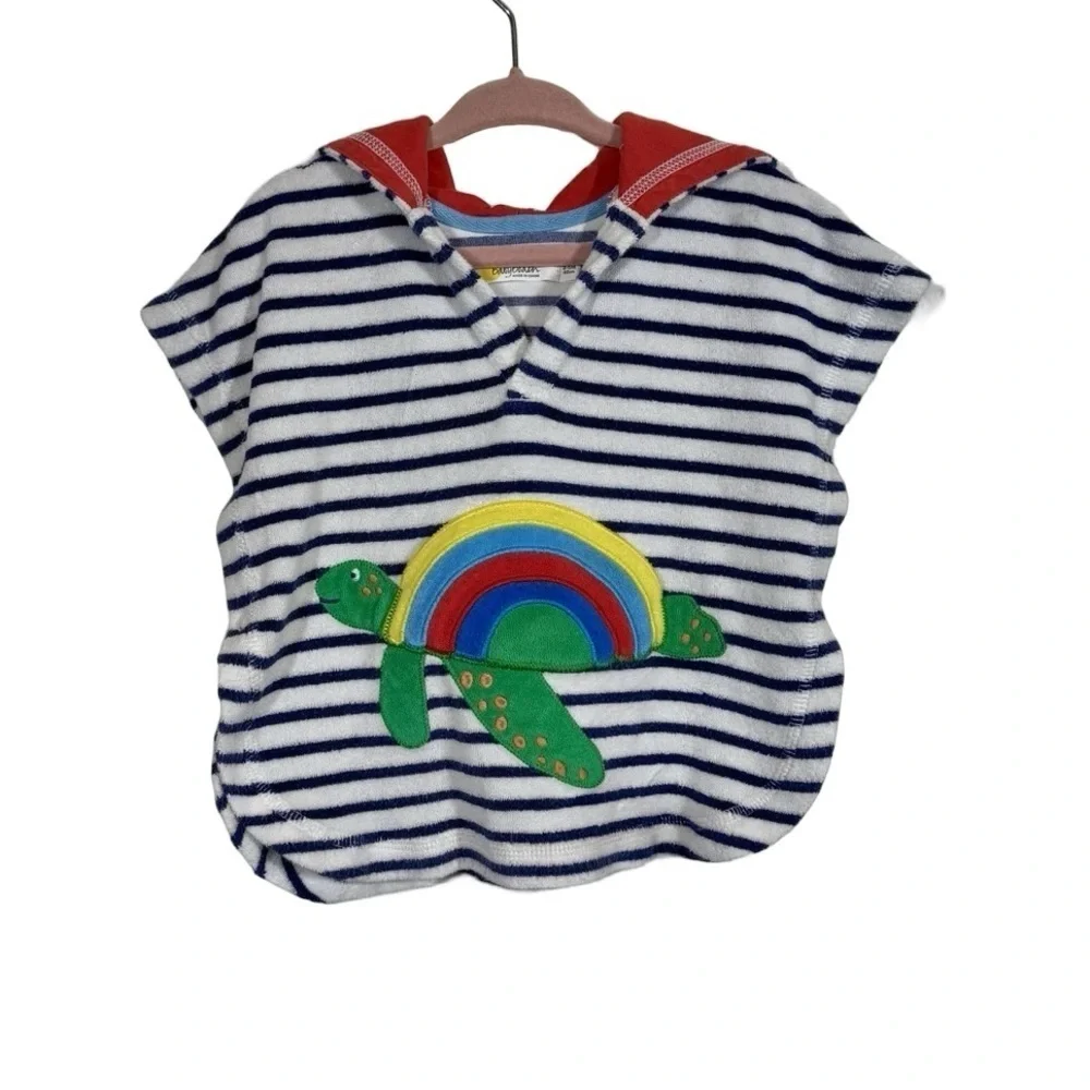 Baby Boden Rainbow Turtle Toweling Poncho Terry Hooded Cover Up Throw On